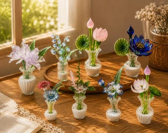 Fiore di nascita personalizzato in vetro, bouquet di fiori di nascita soffiati a mano, fiore primaverile, regalo di compleanno per la mamma, regalo per la festa della mamma, decorazione per la casa
