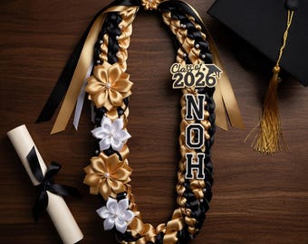 Custom School Color Graduation Lei, Senior Night Ribbon Lei, Braided Satin Lei for Graduate, Personalized Graduation Sash, Name & Year