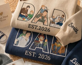 Custom Embroidered Portrait from Photo Sweatshirt, Custom Embroidered Hoodie, Gift for Dad, Gift for Him