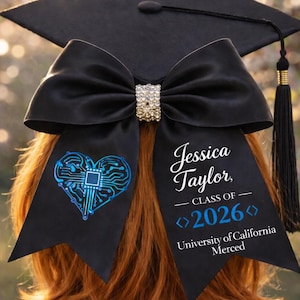Computer Science Graduation Cap Bow, Personalized STEM Grad Topper, Custom Software Engineer Bow, Class of 2026, Circuit Heart Bow, Cap Bow