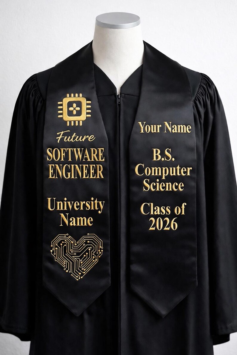 Computer Science Gown Personalized Graduation Stole for Software Engineer, IT Major Grad Sash ...