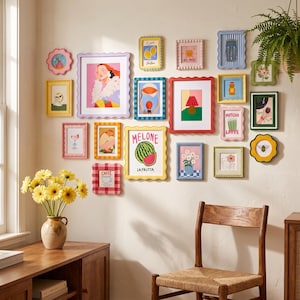 Conjunto de Molduras Boho Maximalistas, Kit de Molduras Coloridas para Arte de Parede em Galeria, Molduras Decorativas em Tons Pastel para Decoração Eclética de Casa