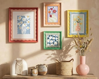 Wavy Scalloped Photo Frame – Colorful Decorative Wall Frame for Gallery Wall – 4x6 5x7 8x10 – Sold Individually