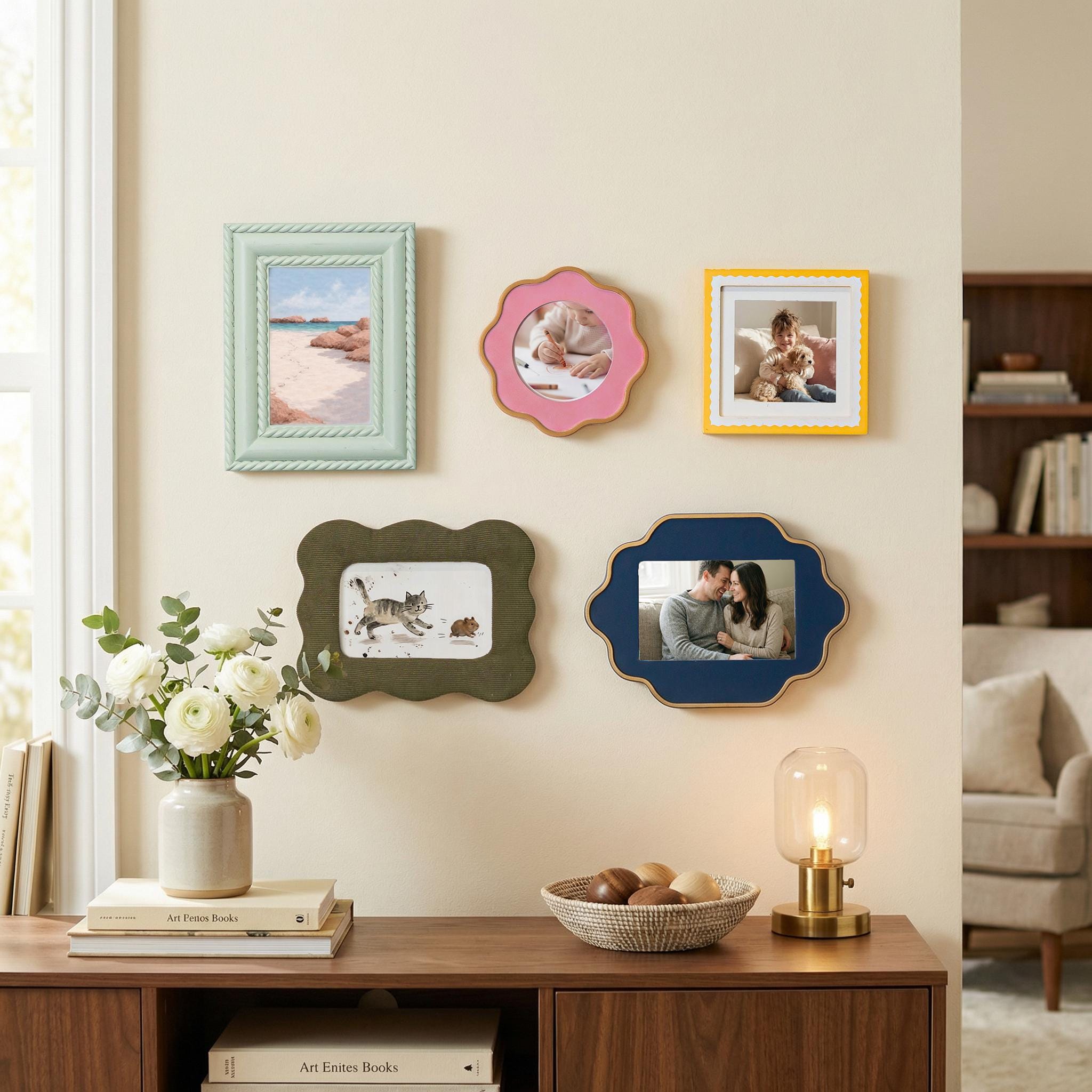 Mix Color Frame 8-piece Scalloped Picture Frame Set, Colorful Decorative Mix & Match ...