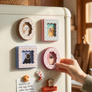 Mini Cute Magnetic Picture Frame Set, Pastel Colorful Fridge Magnet Polaroid Frame for Desk |  Kitchen, Pet Memorial & Housewarming Gift
