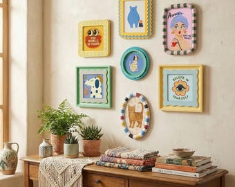Verspielte bunte Bilderrahmen, Boutique ausgebogter 4x4 4x6 Bilderrahmen, wunderliche Retro Galeriewand Kit für Wohnkultur (Einzeln / Set)
