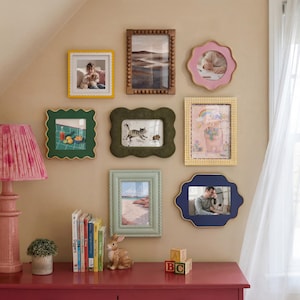 8-Piece Scalloped Picture Frame Set, Colorful Decorative Mix & Match Gallery Wall Frames, 4x4, 4x6, 5x7, Individual Styles Available