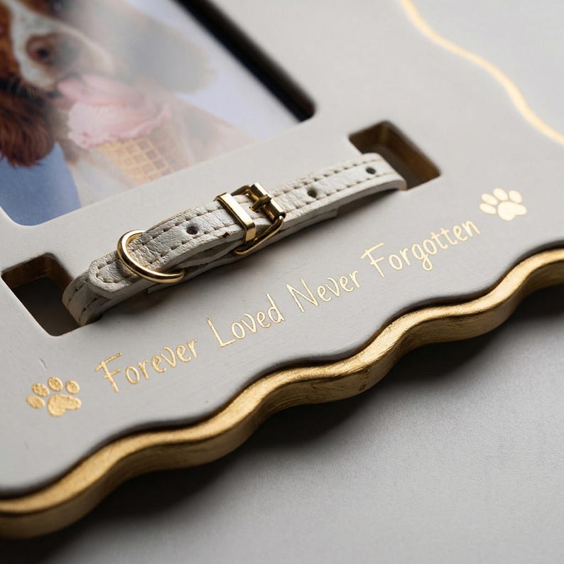 Colar Frame Custom Pet Memorial Photo Frame - Cream Gold Dog Collar Frame | 4x4/4x6 ...