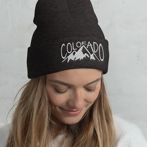 Colorado Mountains Winter Beanie, Colorado Hat, Colorado Logo, Colorado Winter Hat, Colorado Gift, CO hat, Colorado logo hat, Cuffed Beanie