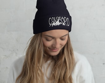 Gorro de invierno de Colorado, gorro con el logotipo de Colorado, gorro con puños, gorro de invierno de las montañas de Colorado, gorro de Colorado, logotipo de Colorado, regalo de Colorado, gorro de CO