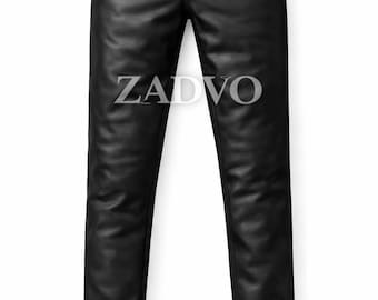 Men's Slim Fit Black Leather Trousers | Classic Style