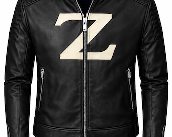 Men's Black Leather Biker Jacket | Custom Letter Patch, Moto Style