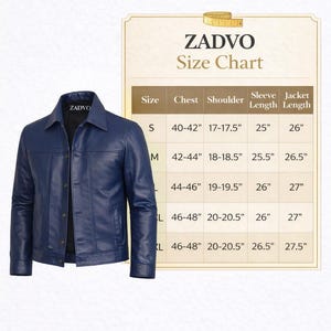 Men's Blue Leather Jacket – Classic Button-Front Style image 8
