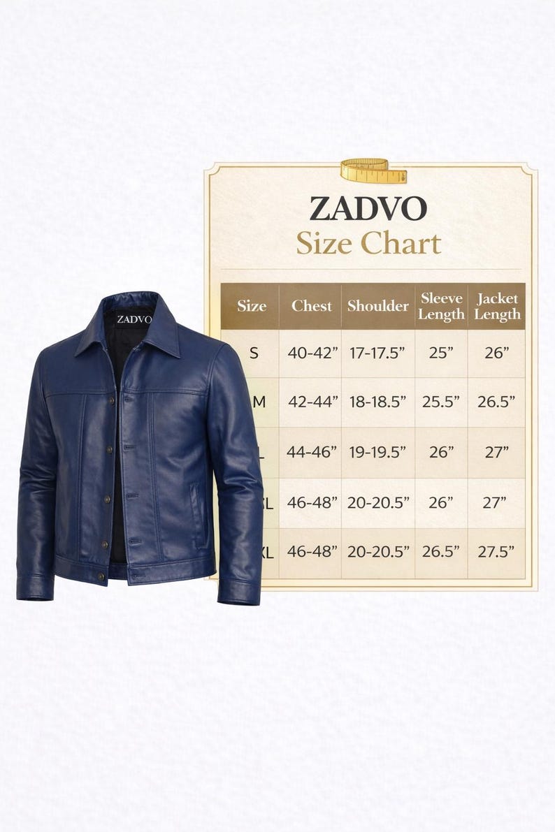 Men's Blue Leather Jacket – Classic Button-Front Style image 8