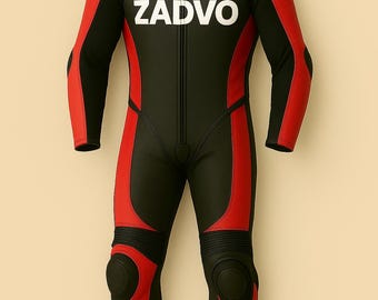 Customise Leather Motorcycle Suit – CE Protection, Custom Fit Red & Black