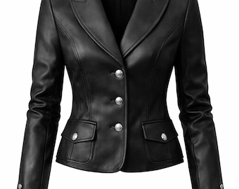 Blazer in pelle nera slim fit / Cappotto formale da ufficio da donna