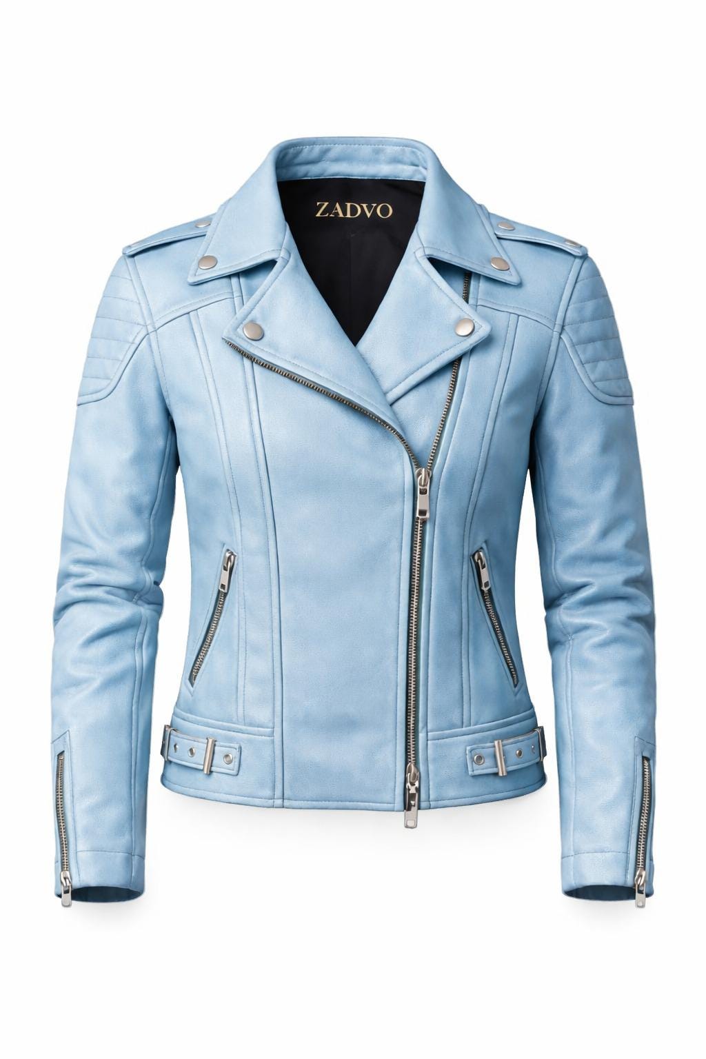 Ladies Jackets Powder Blue Biker Jacket Laura Womens Blue Biker