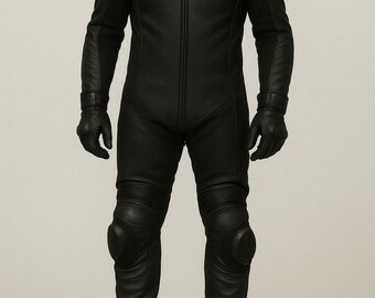 Men's Black Cowhide Leather Motorcycle Racing Suit – CE Protection