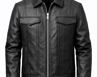 Giacca da uomo in vera pelle nera – Classico cappotto invernale con cerniera frontale in stile motociclista