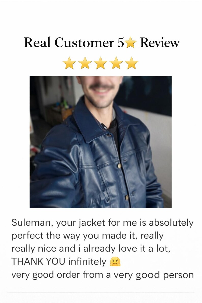 Men's Blue Leather Jacket – Classic Button-Front Style image 9