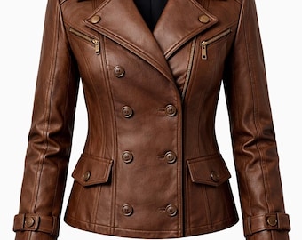 Women’s Vintage Style Brown Leather Jacket | Zip Front Outerwear