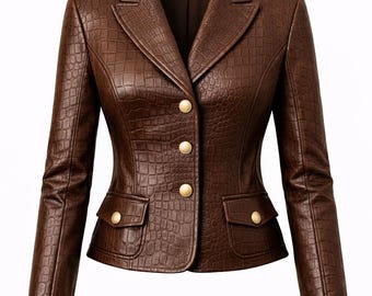 Blazer in pelle stampata coccodrillo / Giacca firmata fatta a mano