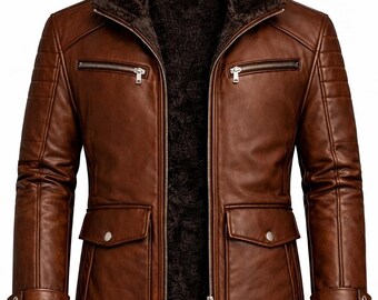 Brown Fur Lined Genuine Leather Jacket | Men's Winter Coat