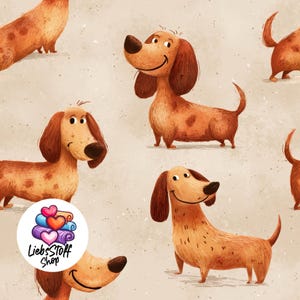 Meterware Bio Kinderstoff niedliche Dackel Hunde Stoff Jersey exklusiv Eigenproduktion French Terry Musselin Baumwolle