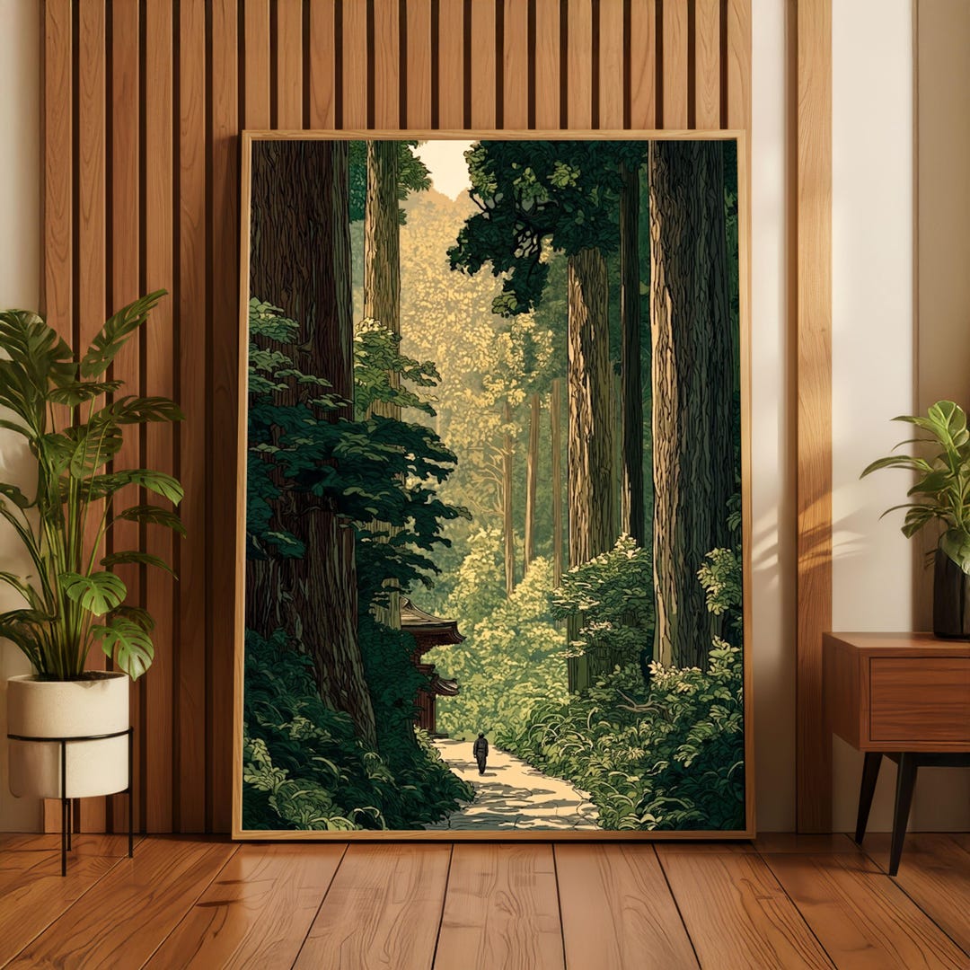 Japanese Wall Art Ukiyo-e Forest Print, Vintage Nature Poster, Zen Home ...