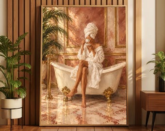 Luxury Bathroom Wall Art | Relaxing Bathtub Reading Print | Spa Day Woman Painting | Elegant Self Care Decor | Sage Green Bathroom Print
