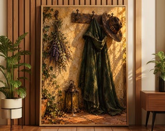 Vintage Witch Hat Decor | Moody Halloween Wall Art | Rustic Cottage Halloween Print | Dark Academia Autumn Decor | Cozy Halloween Art