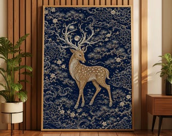 Golden Stag Illustration poster | Deer Art Rolled Poster