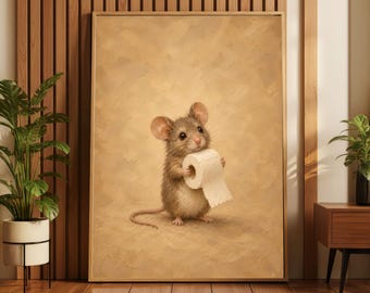 Mouse and Toilet Paper Wall Art | Funny Bathroom Print | Farmhouse Powder Room Decor | Whimsical Mouse Artwork | Guest Bath Gift