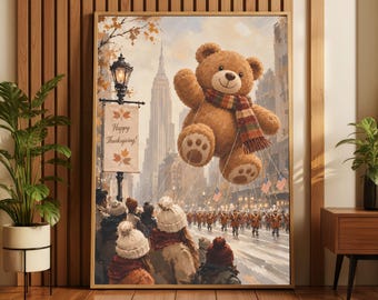 Thanksgiving Day Parade Wall Art | Vintage Turkey Balloon Print | NYC Autumn Holiday Decor | New York City Fall Artwork