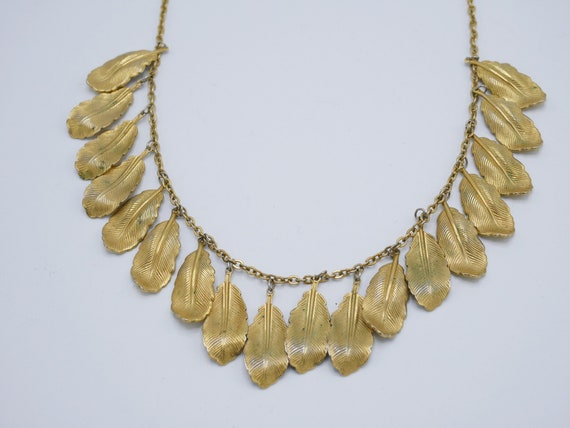 Vintage Napier Gold Leaf Drop Necklace 16 Inch Lo… - image 1