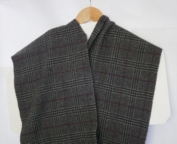 Cashmere Scarf Vintage Cashmere Gray Plaid with B… - image 1