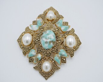 Vintage Sarah Coventry Pin Brooch Faux Pearl and Glass Stones SP6