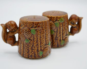 Vintage Squirrel On Tree Salt and Pepper Shakers