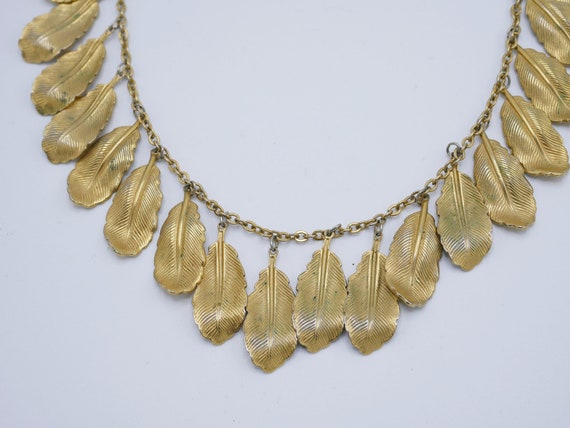 Vintage Napier Gold Leaf Drop Necklace 16 Inch Lo… - image 3