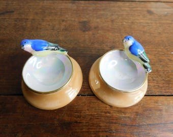 Vintage Japan Lusterware Salt Dishes with Birds