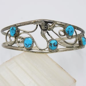 Vintage Navajo Turquoise and Sterling Cuff Bracelet Signed C for Jerry Cowboy Designer K32