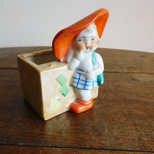 Vintage Japan Lusterware Small Vase Girl in Orange Hat