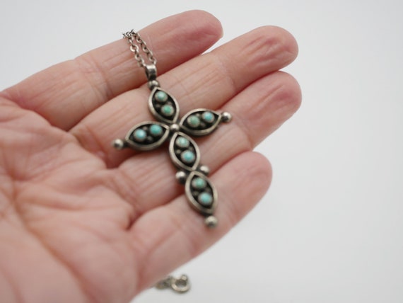 Vintage Southwestern Turquoise Cross Necklace Ste… - image 2