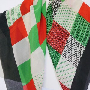 Scarf Vintage Scarf Red Green with Black Border Silk Scarf 30 Inch Square