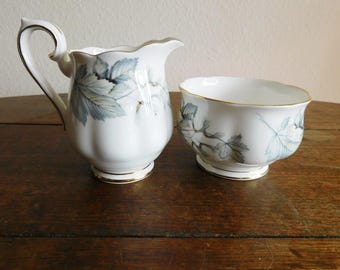 Vintage Silver Maple Pattern Royal Albert Cream and Sugar Bowl Set Bone China