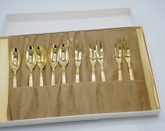Vintage Cocktail Spoons and Forks Set Adam and Eve Japan Table Ware set in Original Box