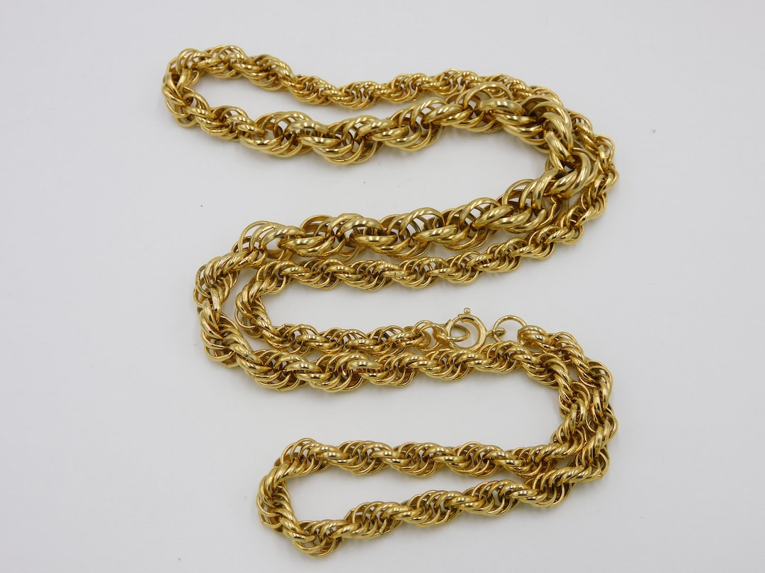 Vintage Gold Thick Rope Chain Graduated Necklace Decorative Link ...