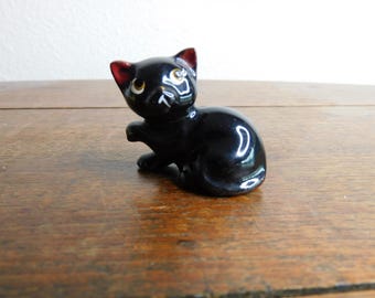 Vintage Ceramic Cat Figurine Black Cat Figure Japanese Ceramic