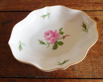Vintage Meissen Porcelain Rose Bowl Small Meissen Bowl Gold Rim