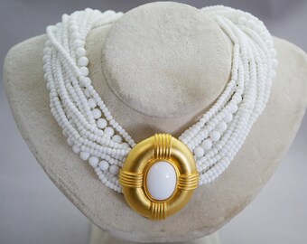 Vintage Designer Toursad Choker Necklace Statement White Necklace Donald Stannard 17 Inches RE17
